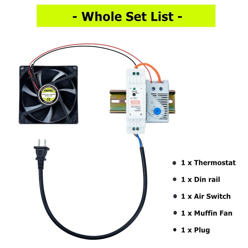 SWPEC Electrical Cabinet Cooling Fan and Thermostat Set for Electrical Box Enclosures - Image 2
